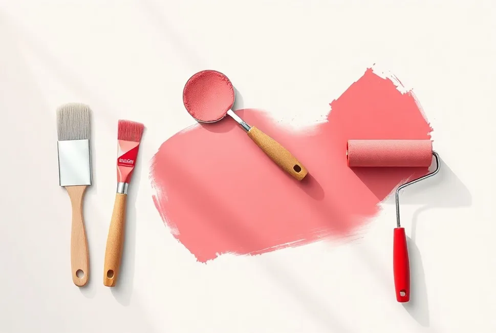 Outils de peinture disposés dans l'ordre des étapes du chantier