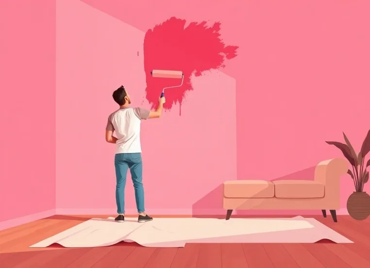 Peintre appliquant la peinture au rouleau sur un mur de salon